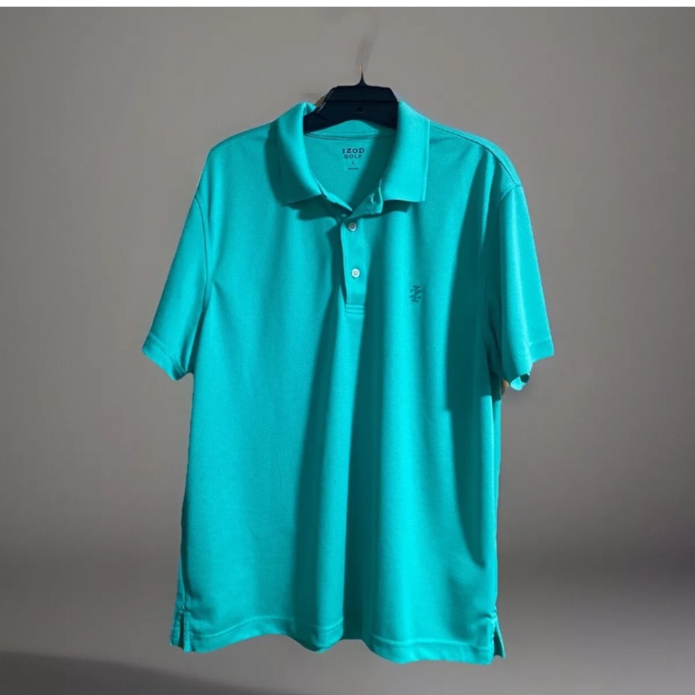 Izod Polo Mens size Large Green Cotton Shirt Sport Casual Golf Button Nice Cond